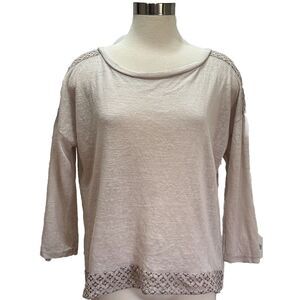 Ambra Viscose Silk Blouse Womens M/L* Beige Crochet Romantic Artsy Flowy Layered